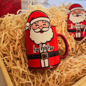 Caneca Natalina com Cinta Decorativa do Papai Noel – “Ho Ho Ho”